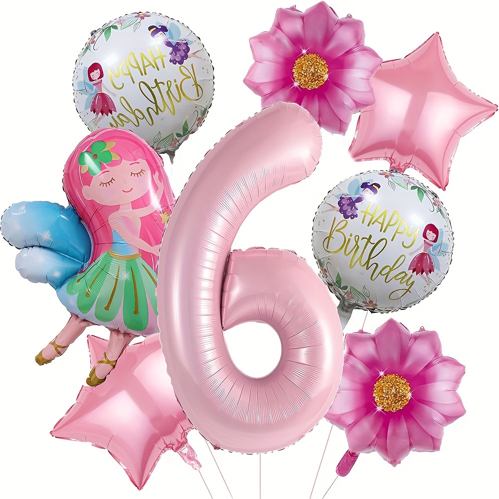 Image of 8pcs Pink Flower Balloon Set, Floral Birthday Decoration Balloons Party Supplies Theme Birthday Decor