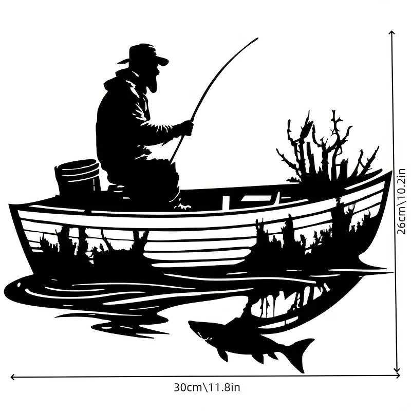 TEMU Plat 2D, 1 pièce, Sculptures murales en métal pour intérieur et extérieur, Ornement mural suspendu décoratif de pêcheur pour l'extérieur,