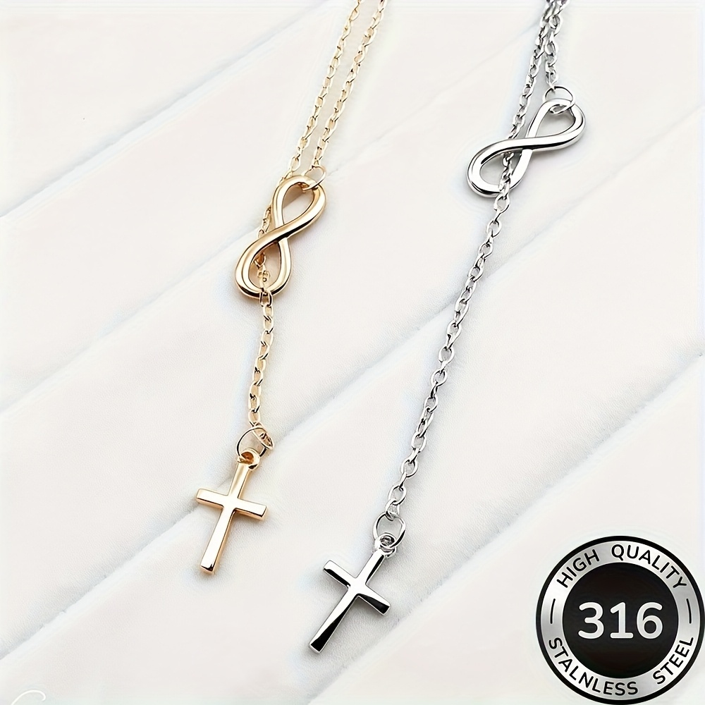 collier croix dorée en acier inoxydable de haute qualité,   à la décoloration, simple et élégant, adapté au port   ou aux  , accessoire de bijouterie tendance pour femmes, un cadeau délicat   Détails du produit 6