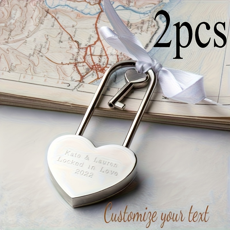 Custom Heart-Shaped Wedding Locks, Engrave Names & Dates