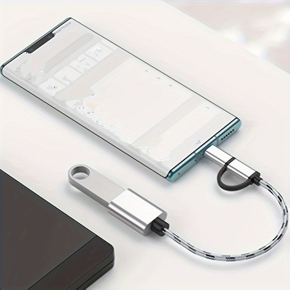 3-In-1 USB OTG Cable, USB to USB C Adapter, USB to Micro USB Adapter, Compatible with Android Devices, Macbook Pro, Samsung, And More (Silver Color)