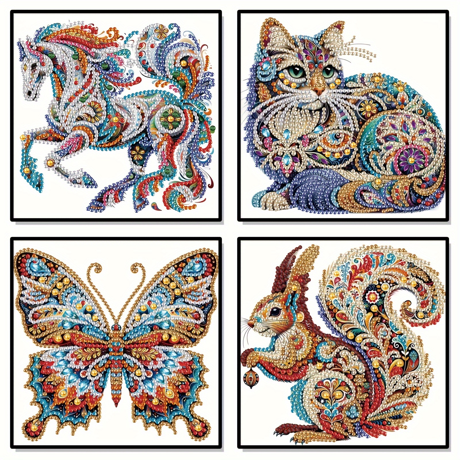 

4pcs Special Shaped Diamond Art Painting Kits, Colorful Retro Style Animals Diamond Art Kits, 5d Partial Diamond Painting Art For Home Wall Gifts Decor Mosaic Making