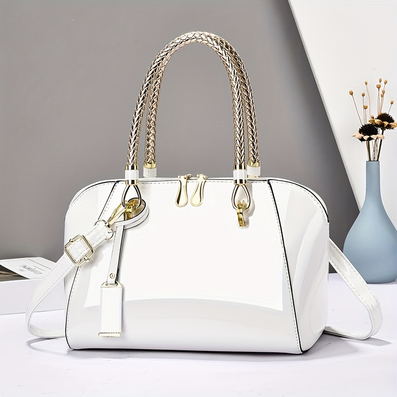 2025 glossy pvc boston bag women large capacity convertible - Temu