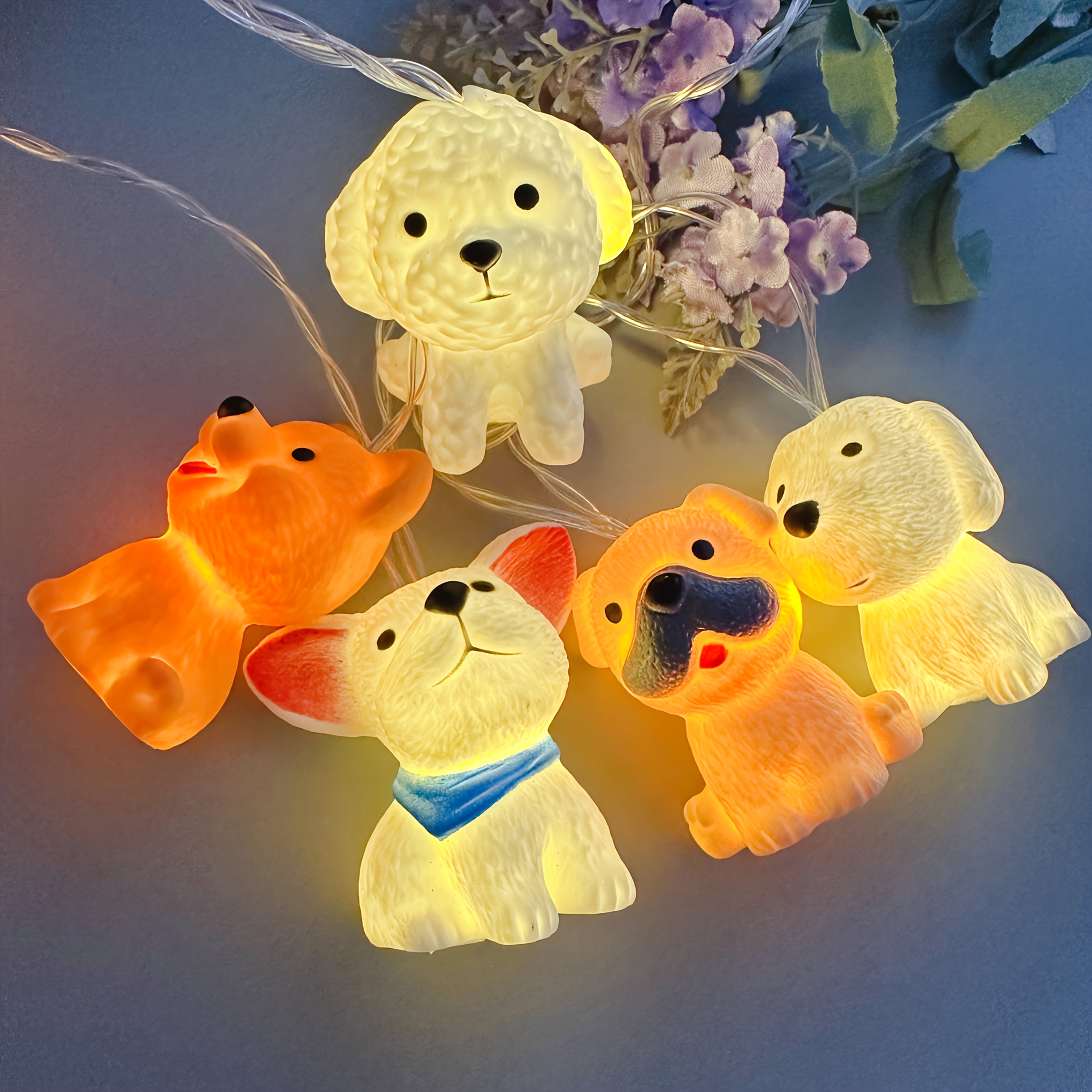 TEMU Cute Cartoon Puppy Shaped Led String Lights, Warm Light Animal Decorative Mini Fairy Lights, Battery-powered Bedroom Room Ambient Light, Girly