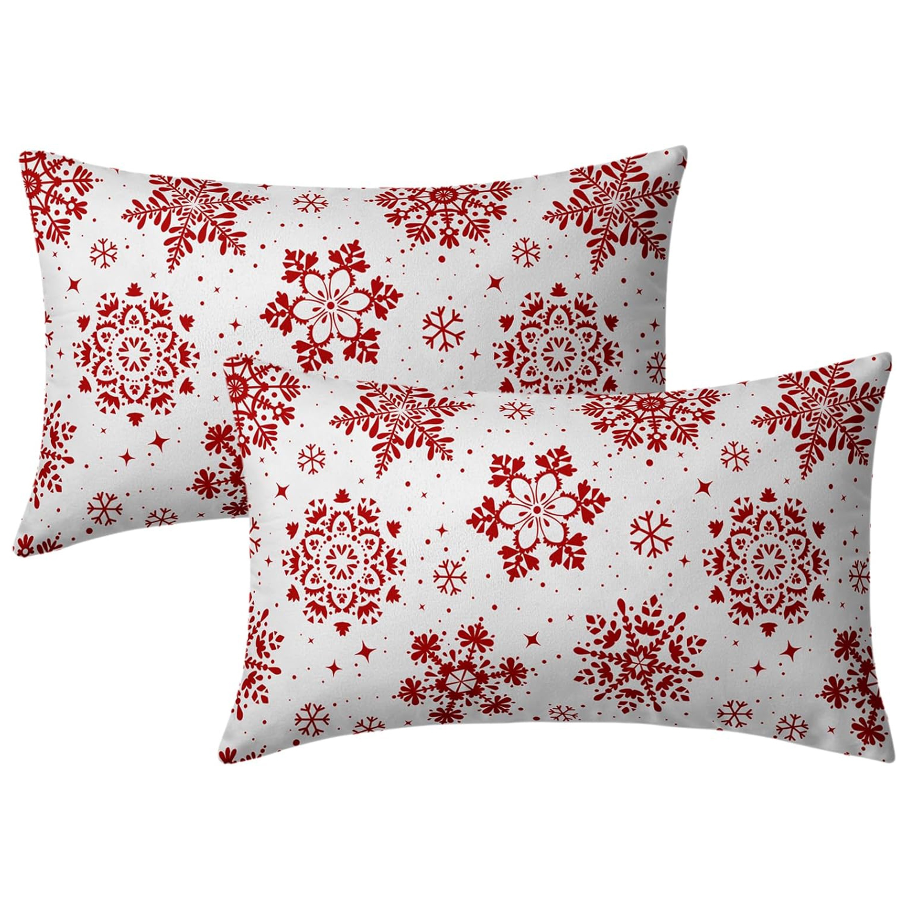 TEMU 2 housses de coussin lombaires rouges et blanches de neige hiver Noël, style contemporain, lavables en machine, fermeture éclair, polyester,