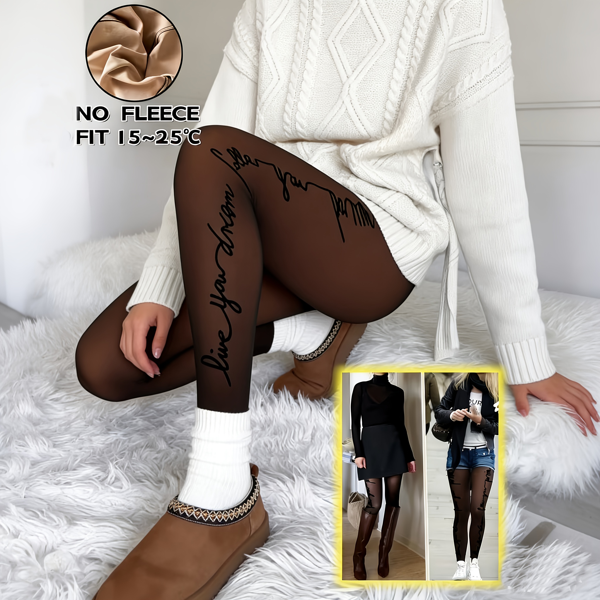 Image of 1 Pair Women's Tights Side Letter Print Leggings Elegant High-elastic Comfortable Classic Tights Suitable For Shopping