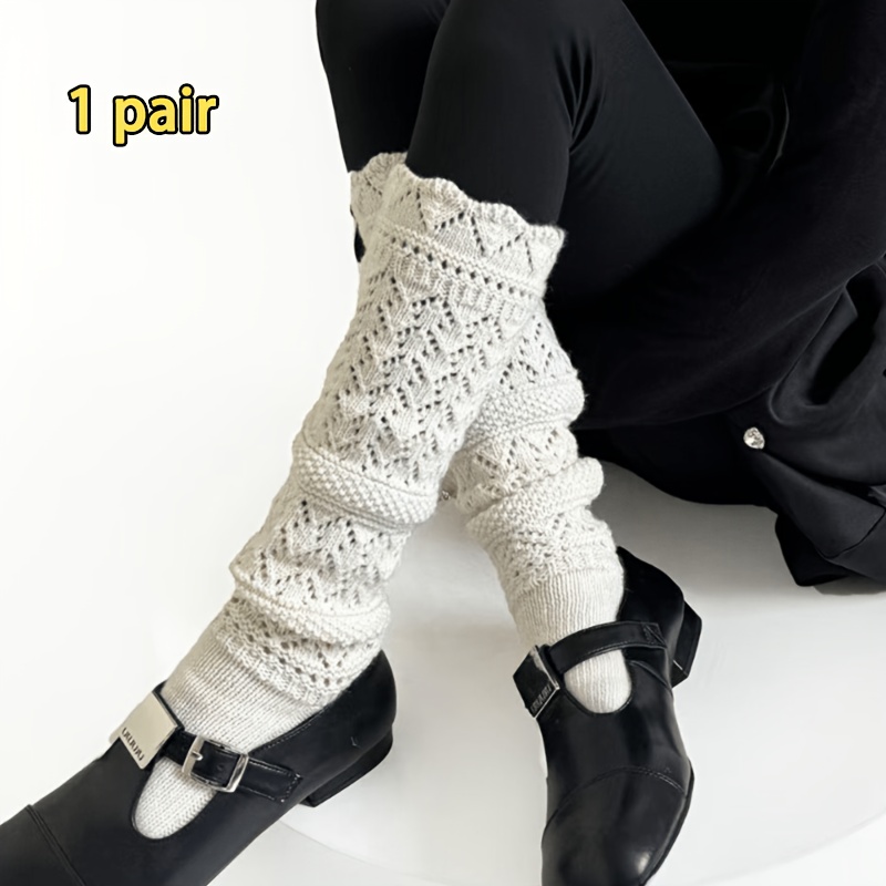 TEMU 1 Paire de Chaussettes Hautes Chauffantes d'Automne et d'Hiver pour Femmes, et Chaussettes Longues Épaisses, avec Motif de Dentelle en Diamant