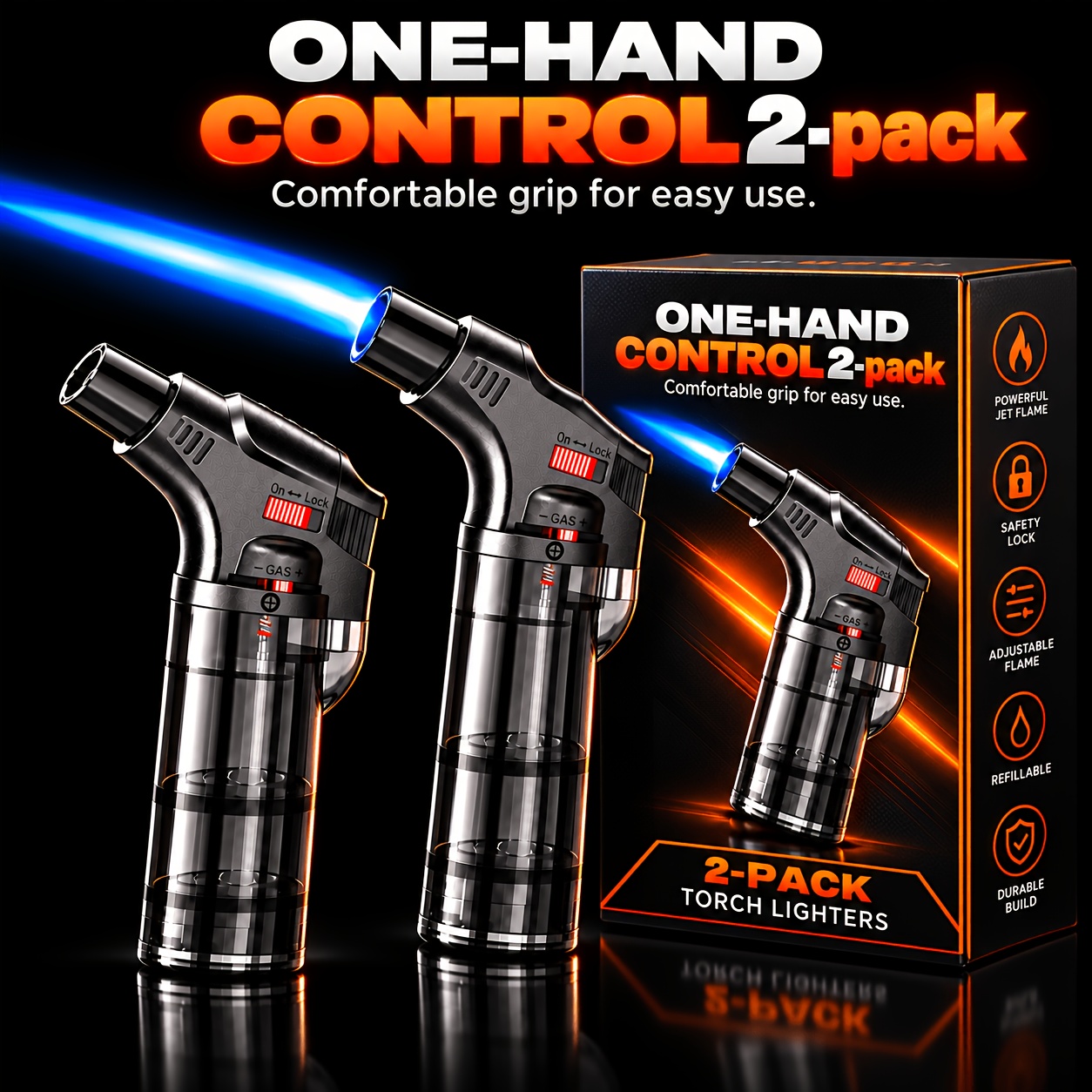 TEMU 6-pack Torch Lighters, Jet Flame Lighters, Windproof & Adjustable, Ideal For Candles, Fireplaces, Bbq And Outdoor Use (butane Not Included, No