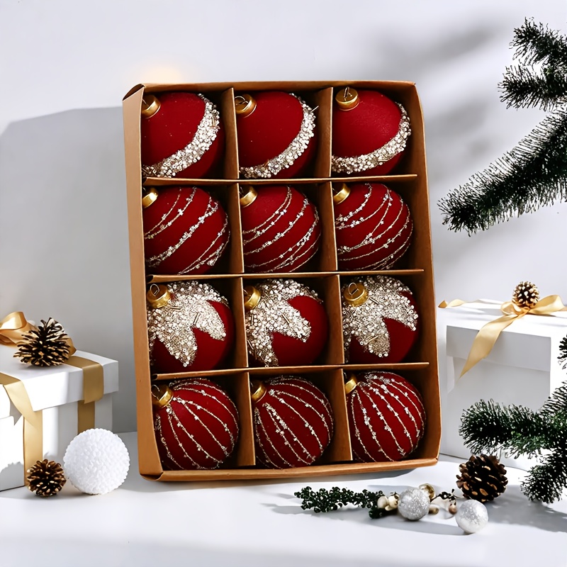Image of Exquisite Flocking Painted Christmas Ball Set, Suitable For Christmas Christmas Tree Decoration, Wedding Festive Decoration Pendant