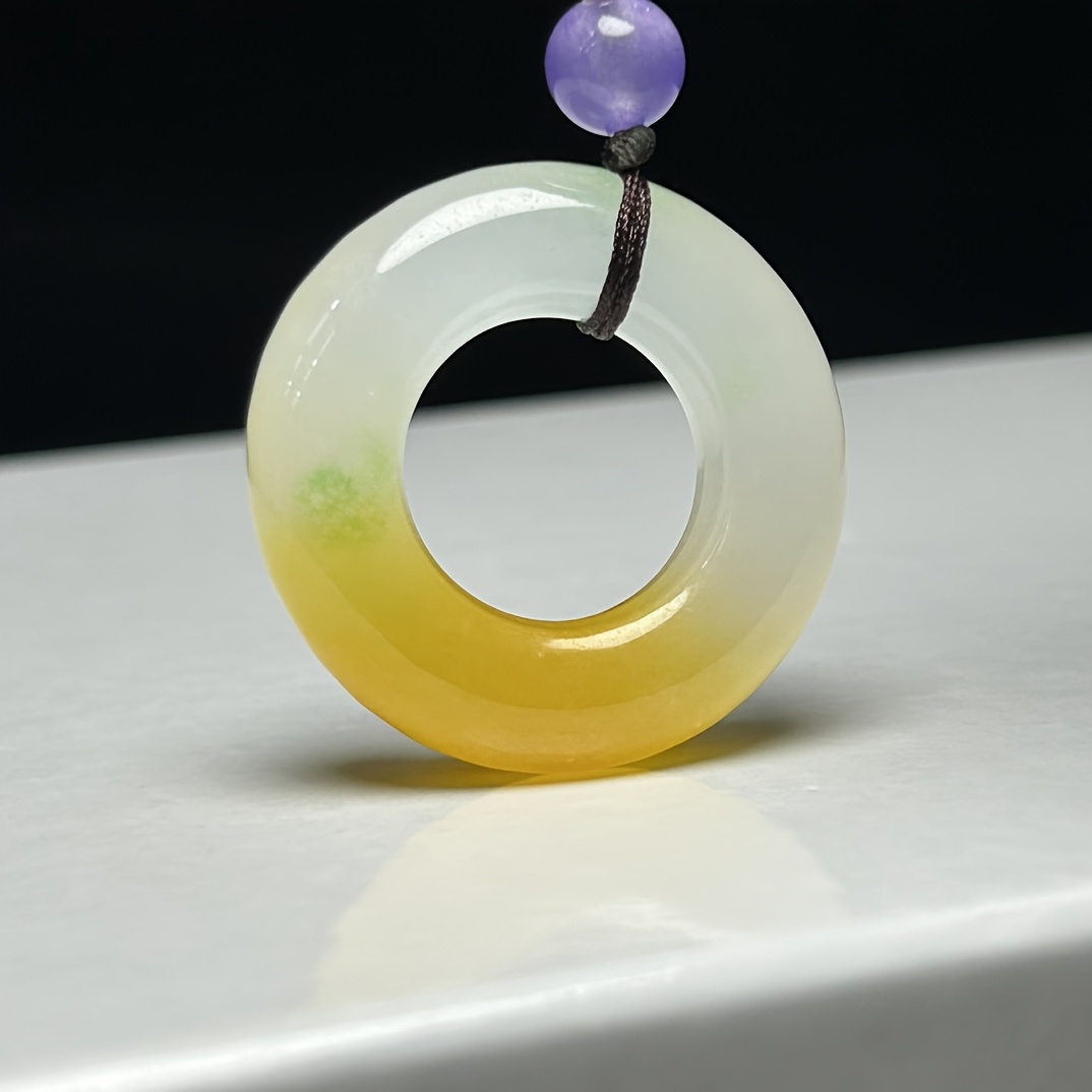 Fashionable Natural Stone Donut Pendant Necklace with Peace Symbol