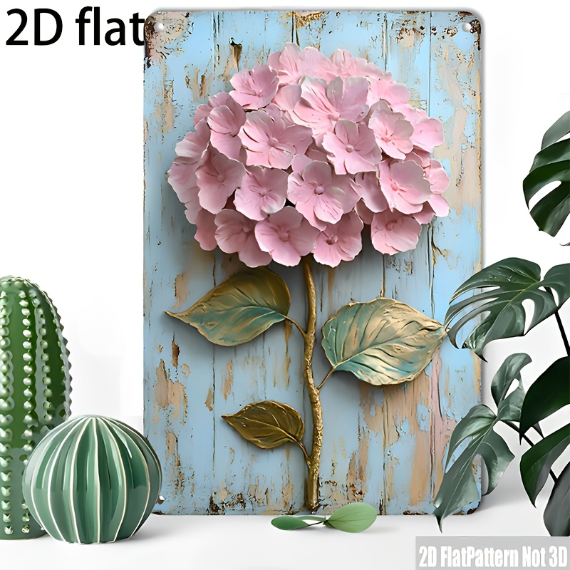 E-shop 2D Flat - 2D Ebene, 1 Stück Vintage Hortensien Eisenschild - 8.0X12.0 Zoll Wanddekoration, Landhausstil Used-Look, Einfach zu Installieren,