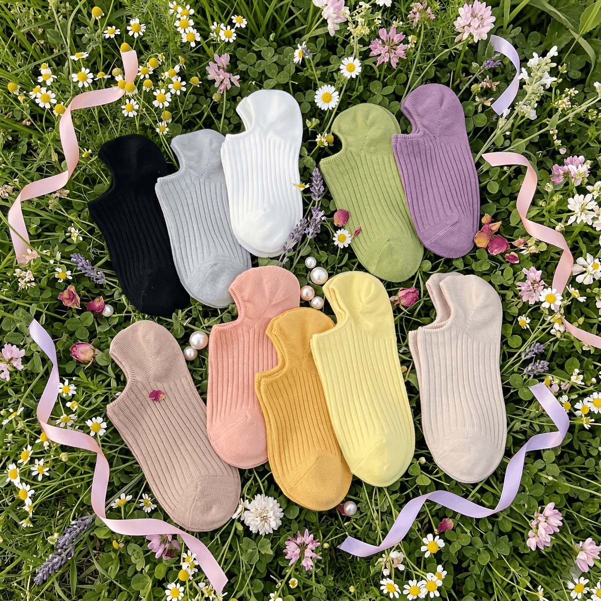 TEMU 3-pair Random Colors/10-pair Women's No Show Socks, Ultra-short Socks For Spring/summer, , Clear, Natural, Elegant, Versatile, Comfortable,