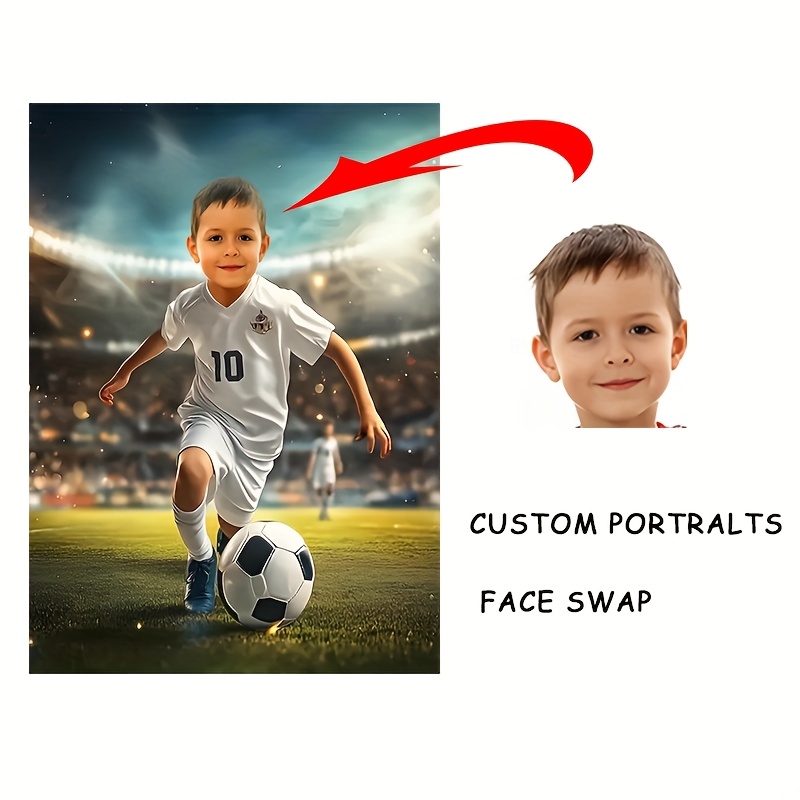 TEMU 2d Flat, 2d Flat, Personalized 2d Flat Unframed Customizable Young Boy Soccer Portrait - Personalized Soccer Player Canvas Wall Art, Poster And