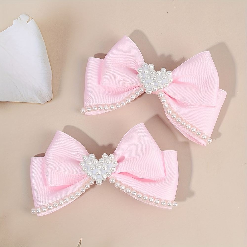 TEMU 2pcs Elegant White Bow Hair Clips For Id Al-adjha Mini Heart Decor Bow Hair Barrettes Alligator Clips Hair Bow Additions For Summer, Party, Best