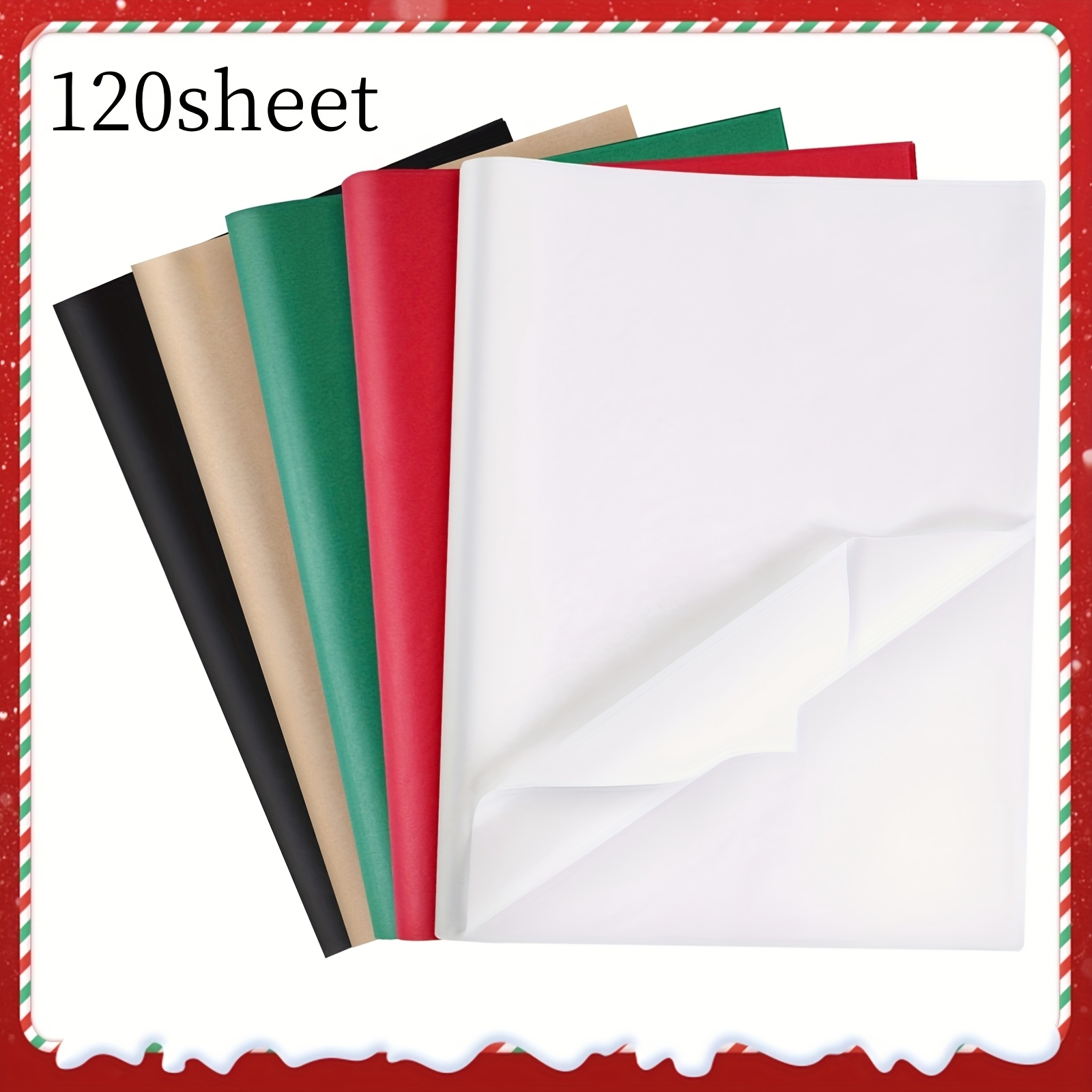 

120 Sheets Paper Bulk, Black, Red, White, Green, Brown - Suitable For Gift Bags, Christmas, Halloween, Thanksgiving, Birthdays And Holiday Decorations - 20x14 Inches