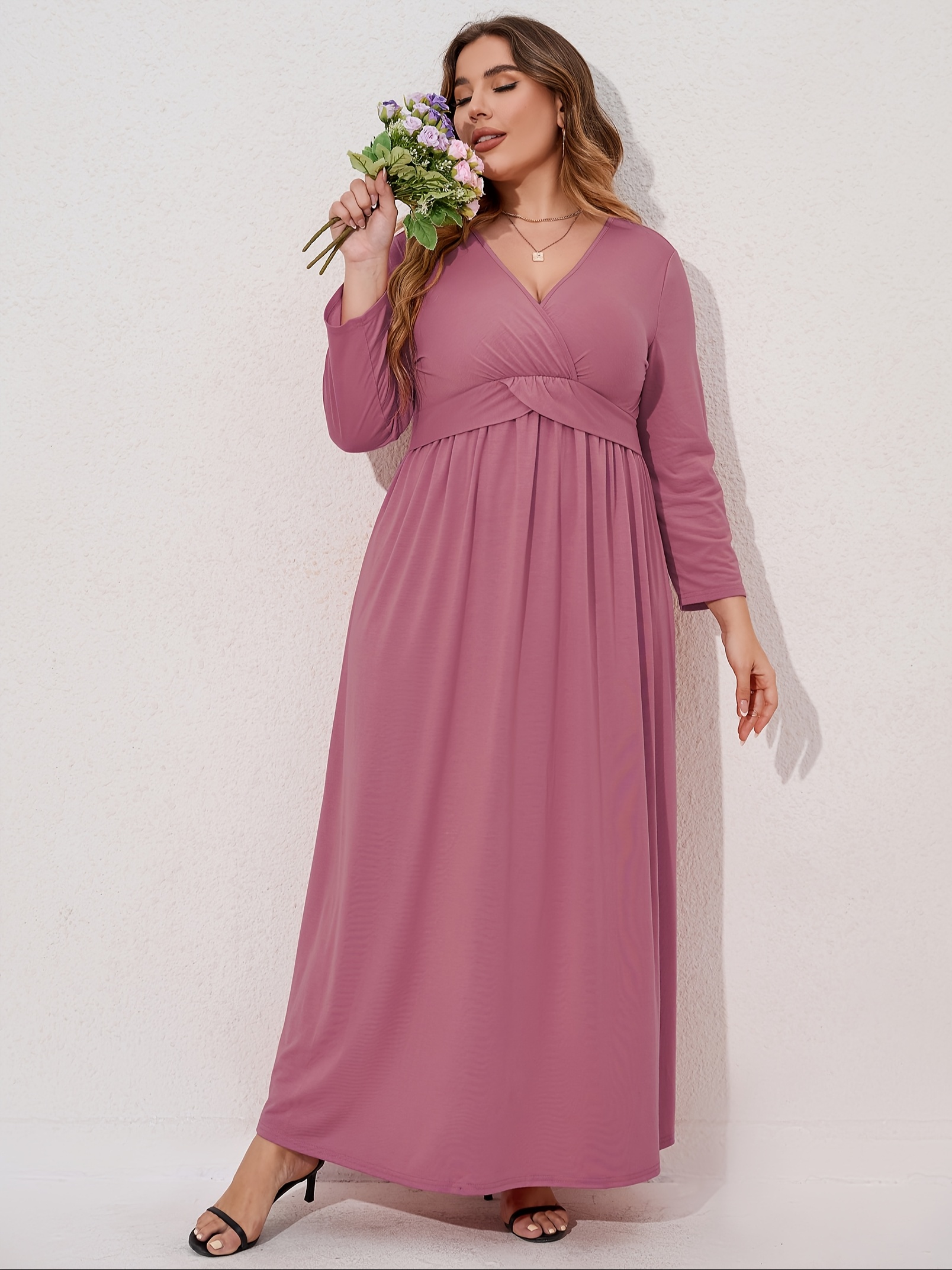 slim fit dress slacks Light Pink Chiffon Long Sleeve Pleated Plus Maxi Dress  PinkBlush