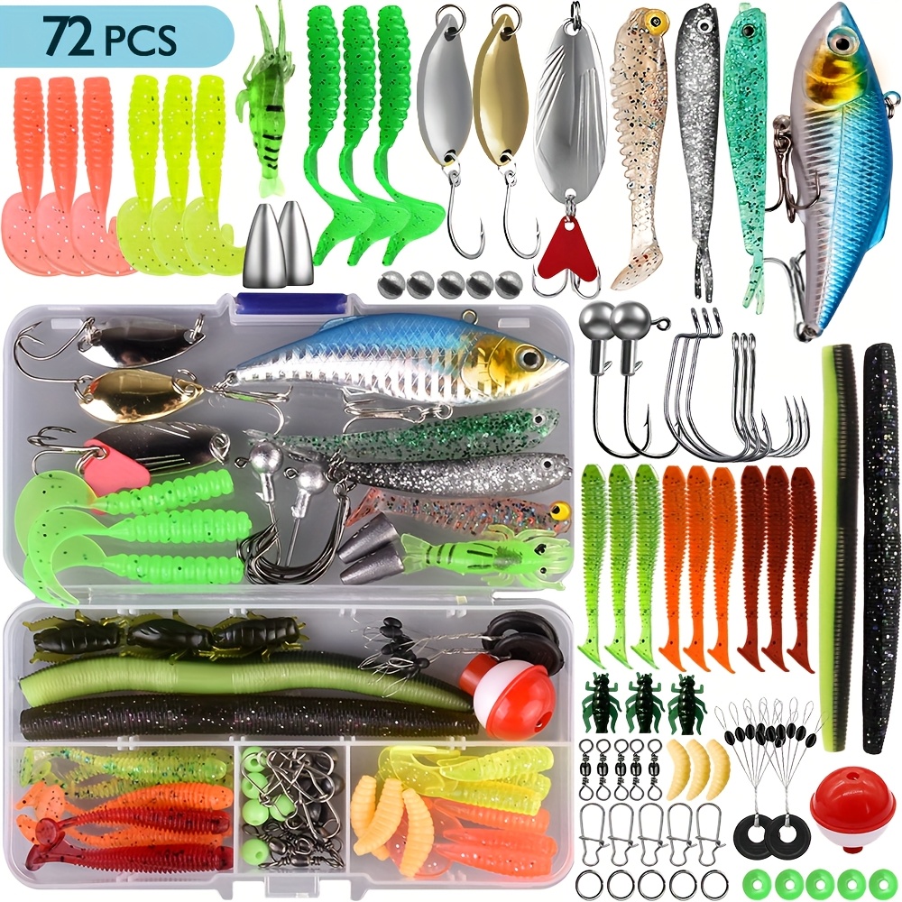 E-shop 72/115/175/369-teiliges Angelköder-Set, Angelzubehör-Set enthält Buzzer, Popper, Bleistiftautolocker, Wobbler für Forelle, Barsch