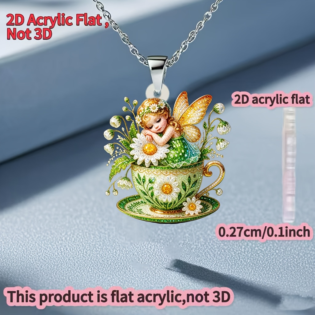 Women's 2D Flat Teacup Acrylic Necklace, DIY Style