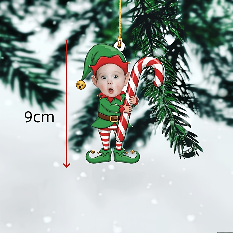 TEMU Ornements de Noël plats 2D personnalisés pour enfants avec sucres d'orge - Décorations en acrylique à visage personnalisable - Cadeaux amusants