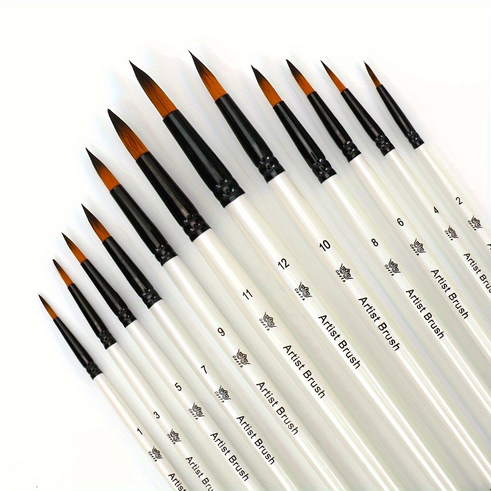 

12pcs Fine Point Paint Brush Set - Professional Nylon Hair Brushes For Acrylic, Watercolor & Oil Painting - Art Supplies For Artists And Crafters