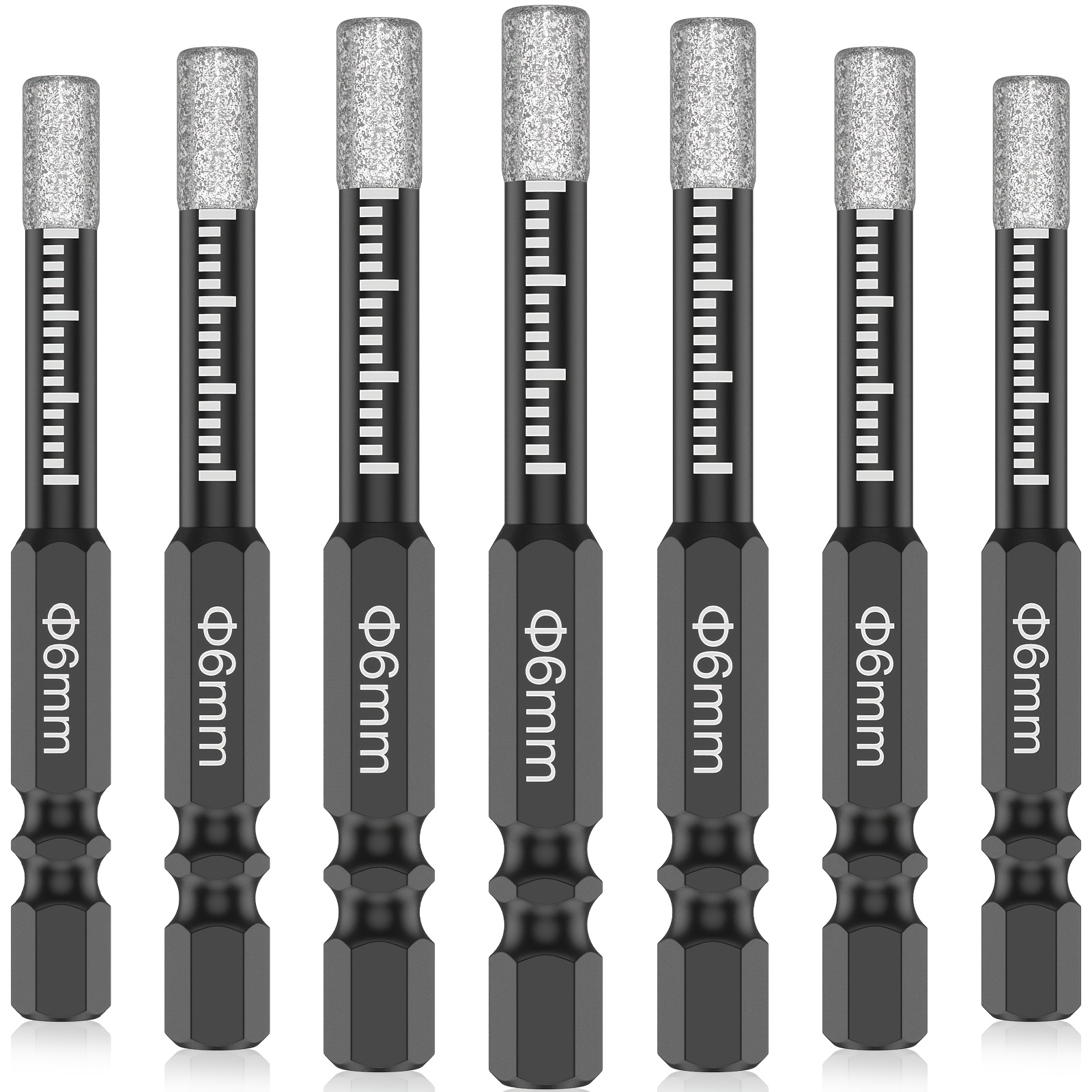 

7pcs 6mm Diamond Drill Bit Set - Vacuum Brazed, Hex Shank For Dry Drilling In Porcelain, Granite, Marble, Concrete & Tile - Black Diamond Bits With Design