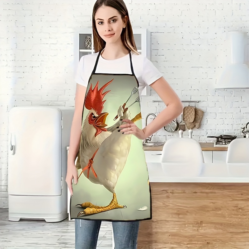 

Colorful Rooster Print Polyester Apron - Sleeveless, Durable Kitchen & Cleaning Bib For Home Use