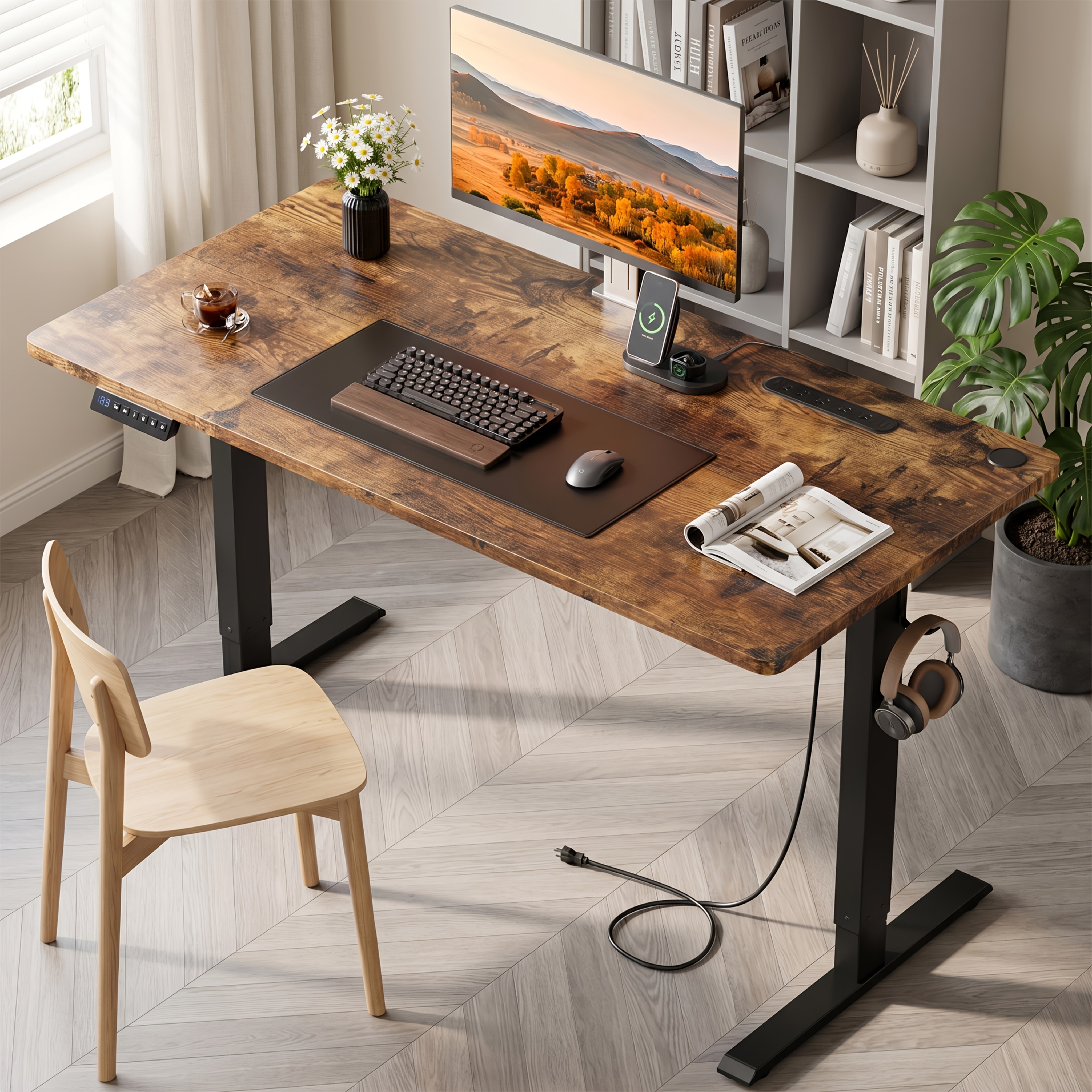 adjustable standing desk with desktop socket and usb port ergonomic electric sit stand computer desk height adjustable office study bedroom   Product details 5