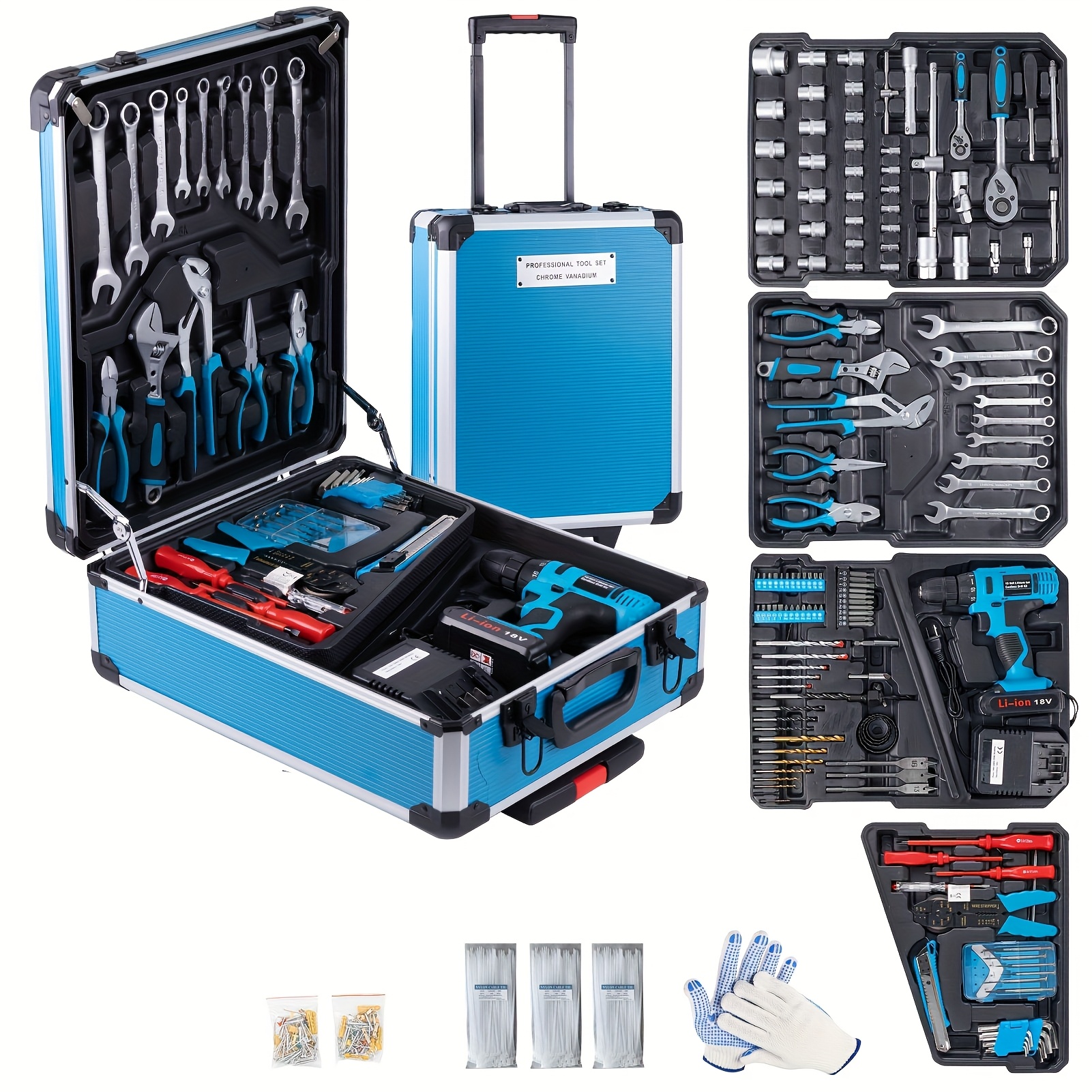 TEMU 799pcs Tool Sets For Men, Tool Box With Tools, Tool Kit With Rolling Tool Box, Complete Tool Box Set, Household Tool Set, Aluminum Trolley Case