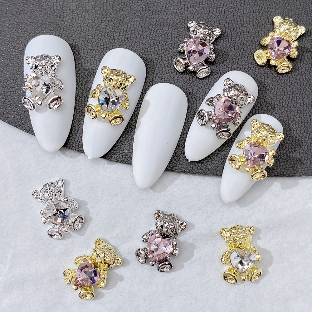

20pcs Sparkling & Bear Rhinestone Nail Charms - Luxury Alloy Crystal Jewelry For 3d Manicure Decor, Scent-free