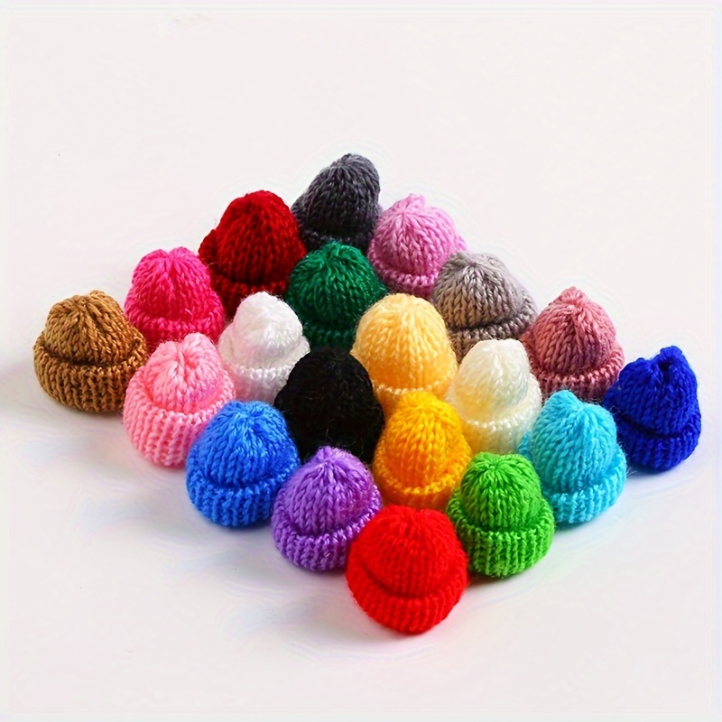 

Pack Of 20 Hand-knitted Miniature Hat Accessories - Cute Style Polyester Fiber Charms For Christmas Tree Decoration, Ladies' Hair Ornament, And Diy Craft Material
