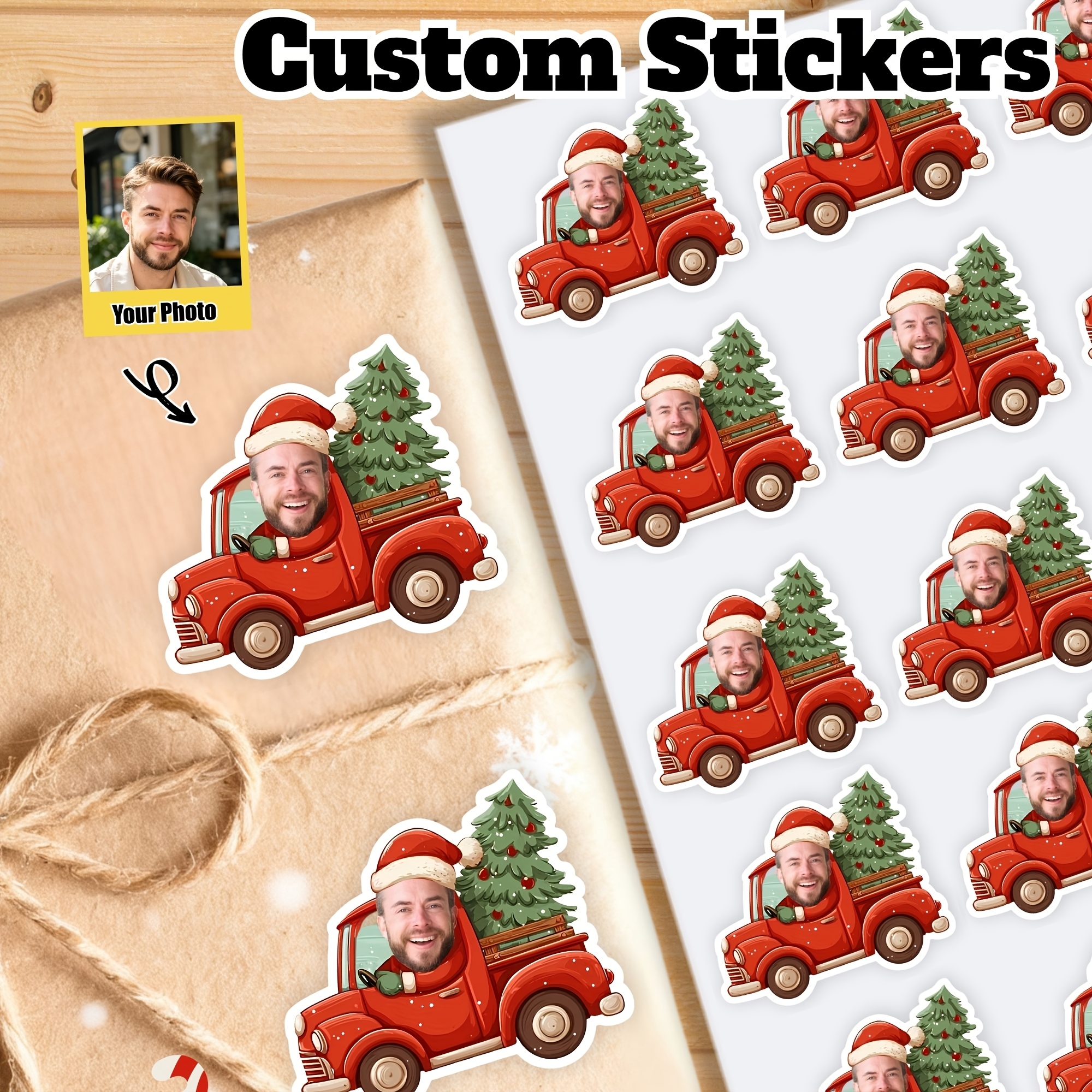 Custom Photo Stickers, Personalized Santa Face Stickers
