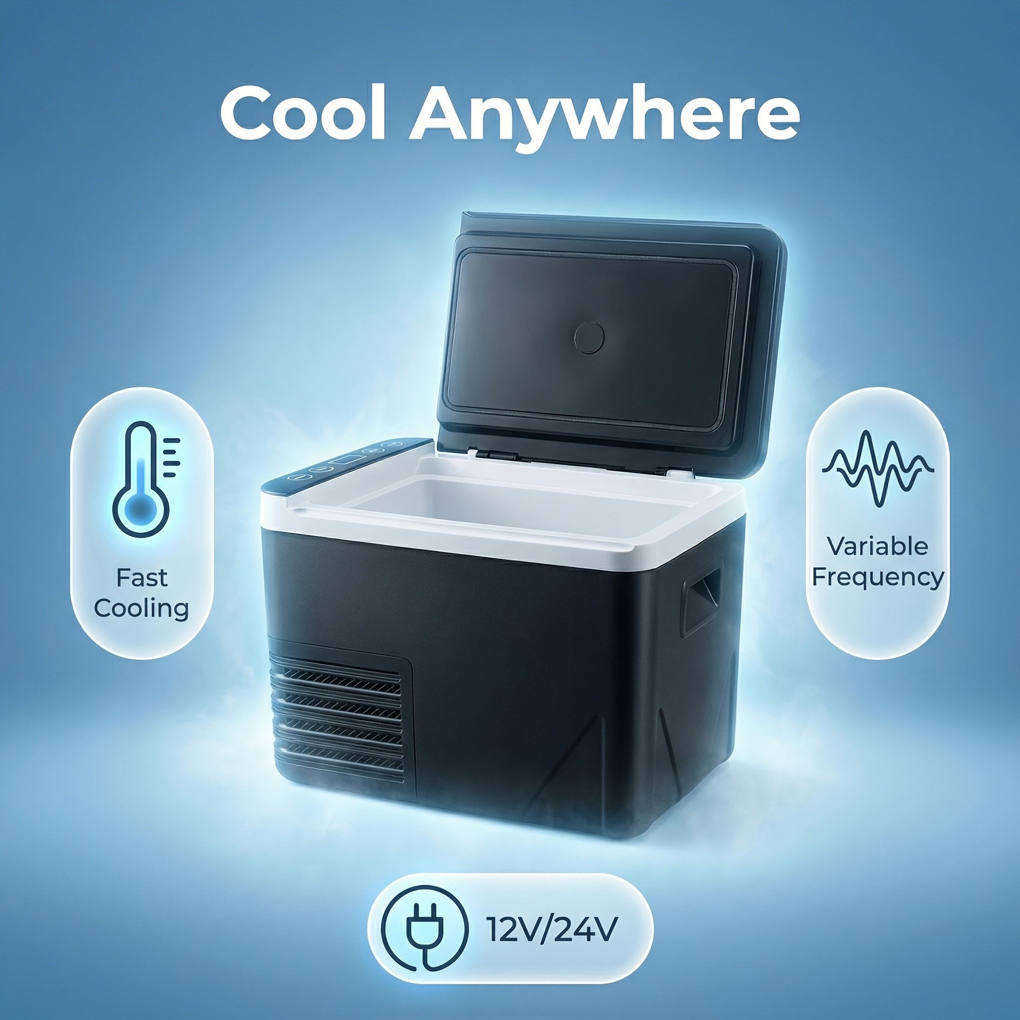 Portable Freezer Compressor Cooler, 12 Volt Car Refrigerator, Fast Cooling, with 12/24V DC for Outdoor, Camping, RV, Truck (Black)