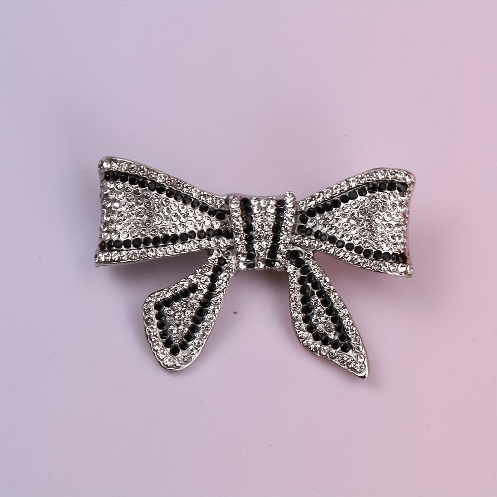 Image of Elegant Bow Rhinestone Brooch, Exquisite Black And White Bow Badge, Fashionable Accessories, Suitable For Weddings And Formal Clothing Accessories, Gift