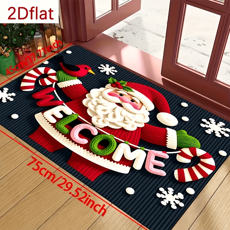 TEMU Tapis de Décoratif Père Noël, Impression Plate 2D, Convient aux Portes, Antidérapant, Lavable en Machine, Parfait pour Salons, Chambres,