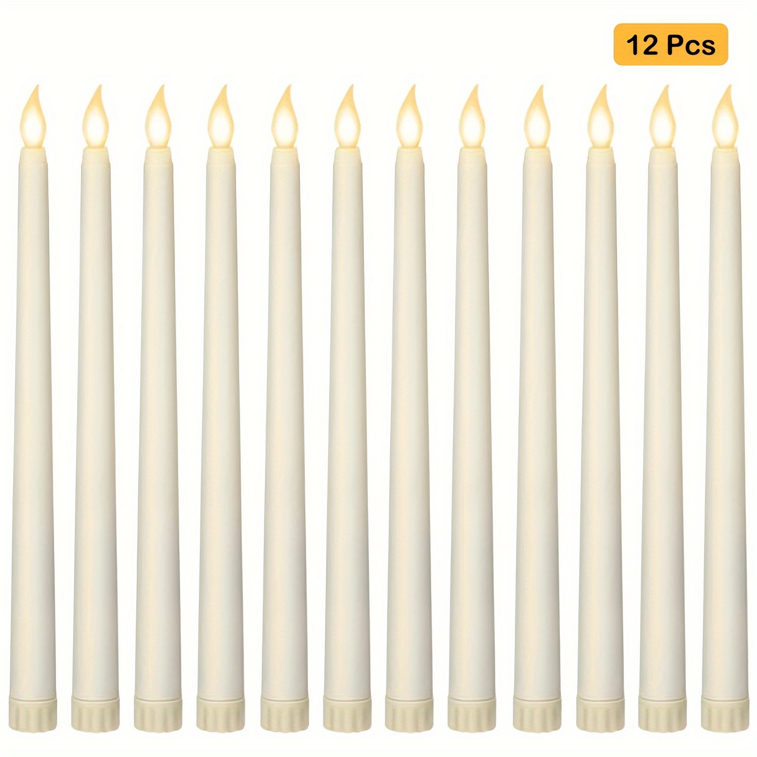 TEMU [12pcs Flameless Led Candles]12pcs Flameless Taper Candles - 3d Flickering Flame & Realistic Effect | Warm White Battery Operated (aaa) Candles