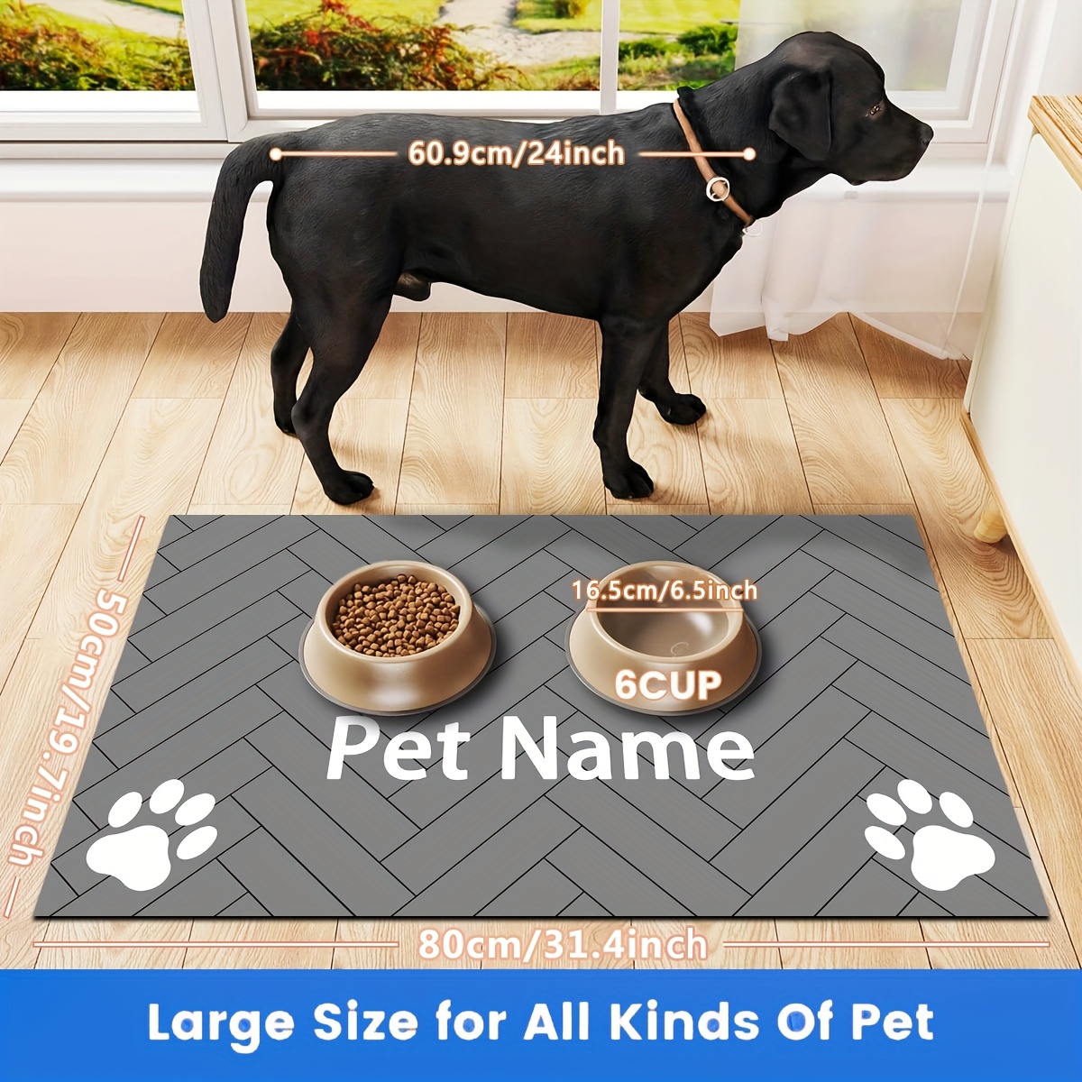 TEMU Tapis d'alimentation personnalisable pour grands chiens, personnalisé avec un nom. Il sert de tapis antidérapant pour gamelles de nourriture et