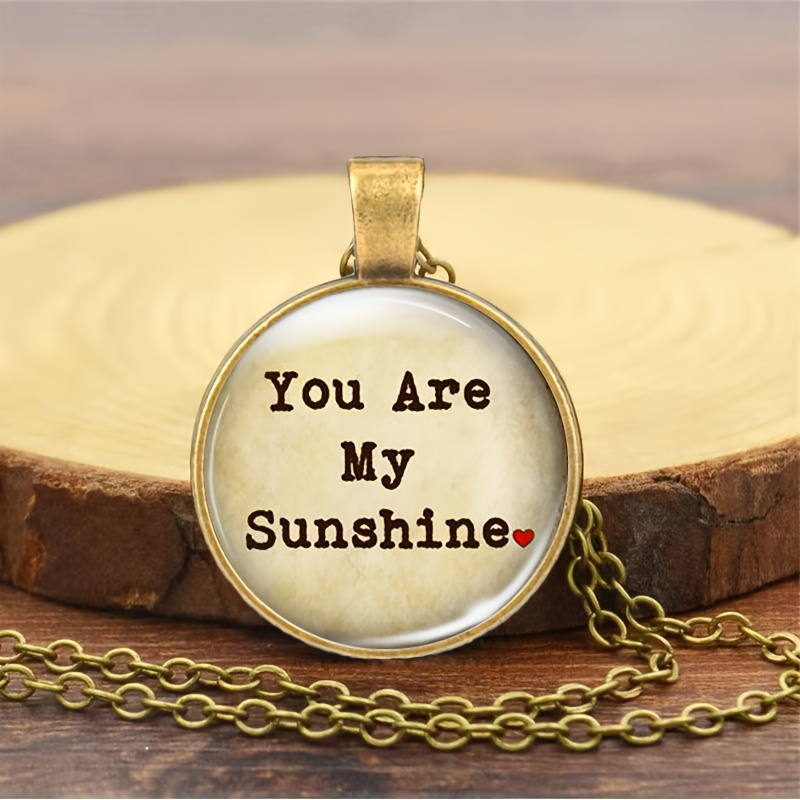 Brown Metal Round Badge Glass Inlay Classic Chain Necklace