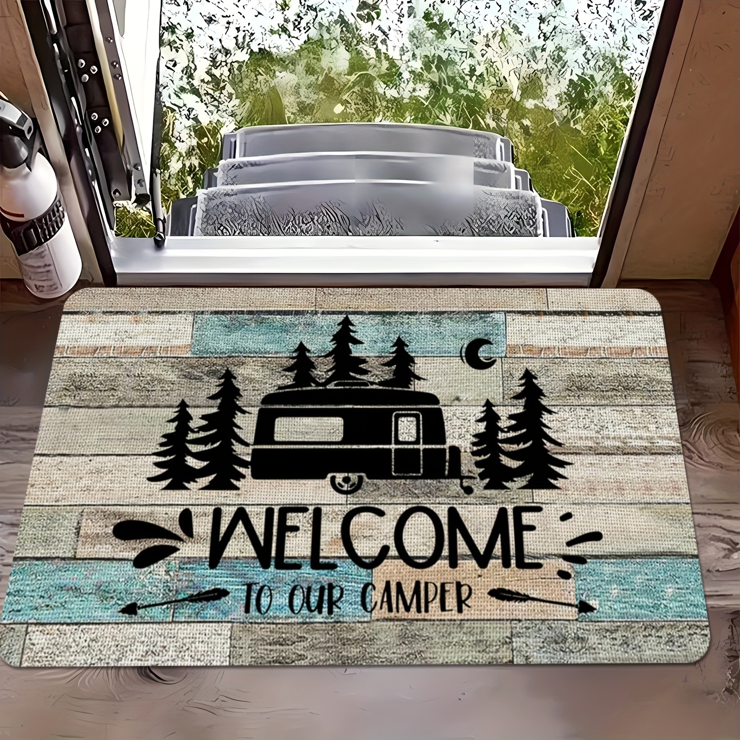 

Creative Camper-themed Non-slip Door Mat - Dustproof, Absorbent For Indoor/outdoor Use, Machine Washable, Living Room, Bedroom, Bathroom, Kitchen - Flannel Material With 0.47" Sponge Padding