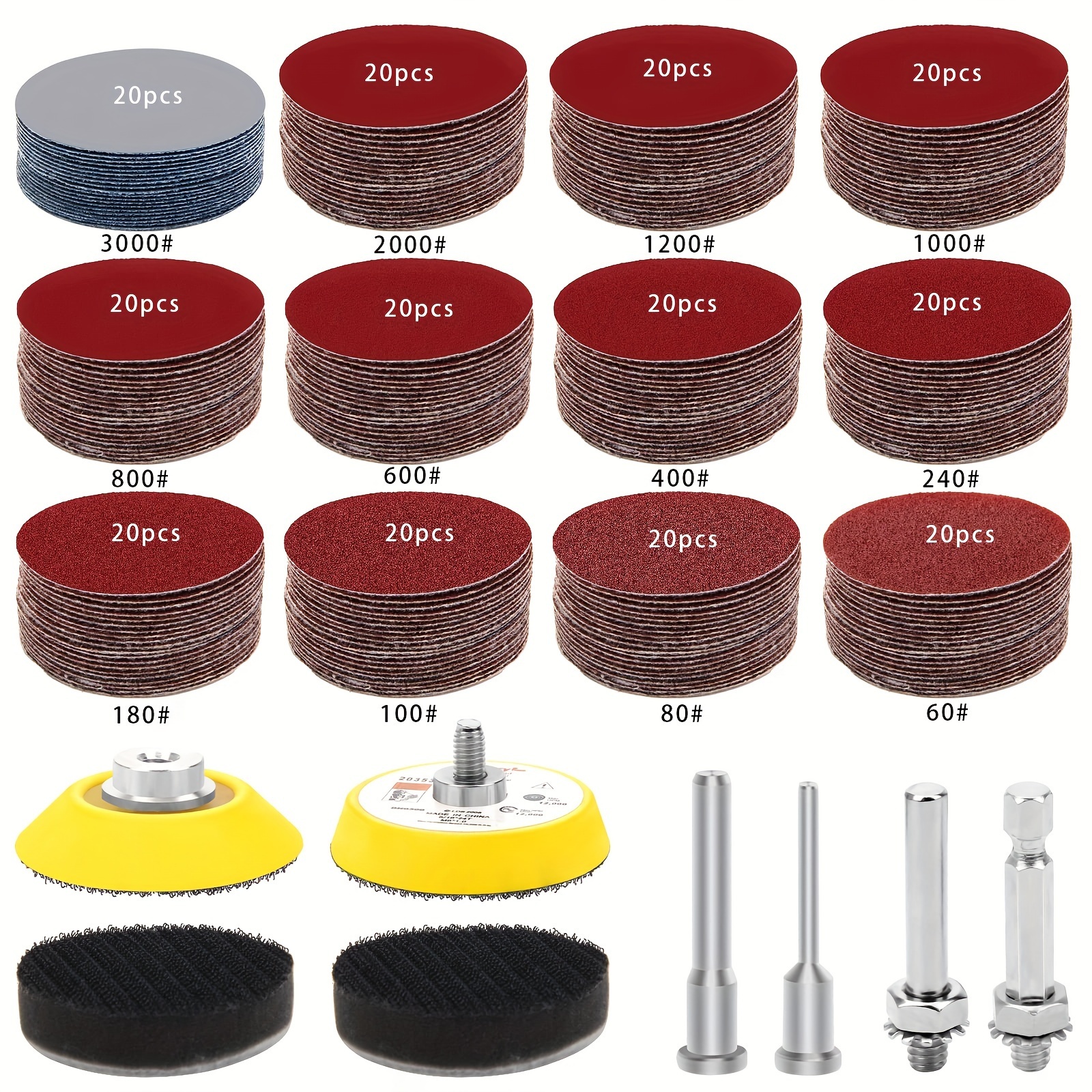 Image of 248pcs Sandpaper Set, 5.08cm Grinder Sandpaper Attachments, Suitable For Electric Drill Polishing Attachments And Rotary , Includes Sandpaper With From 60 To 3000