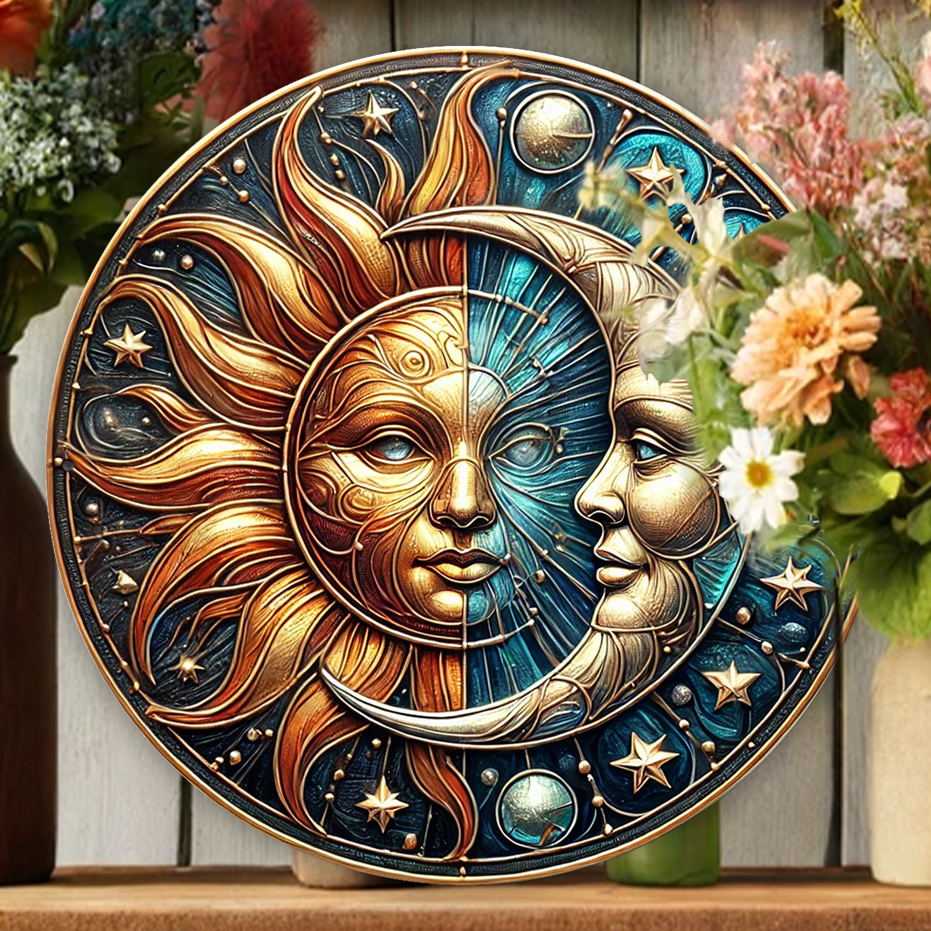 

20x20cm Sun And Moon Wall Decoration - Perfect Gift For Home, Garden, And Outdoor Decor - Art Supplies, Painting Tools, Artist Drawing Sets