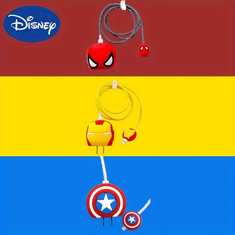 

Disney Marvel Spider-man, Iron Man & Captain America Silicone Charger Case For Iphone 15/14/13/12/11 Pro Max - Fast Charge Cable Protector Cover