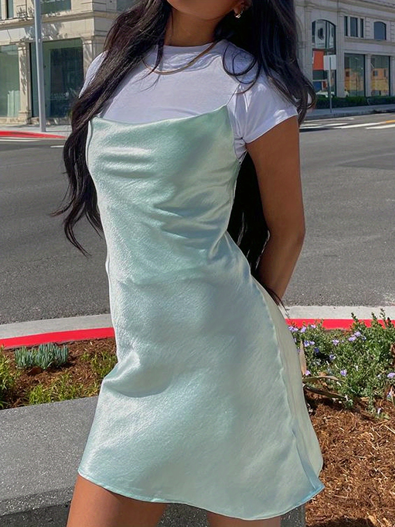 women's elegant light green satin mini dress - sleeveless with adjustable  straps, parties, machine washable, wear, clothing | smooth texture | Shop  Now For Limited-time Deals | Temu