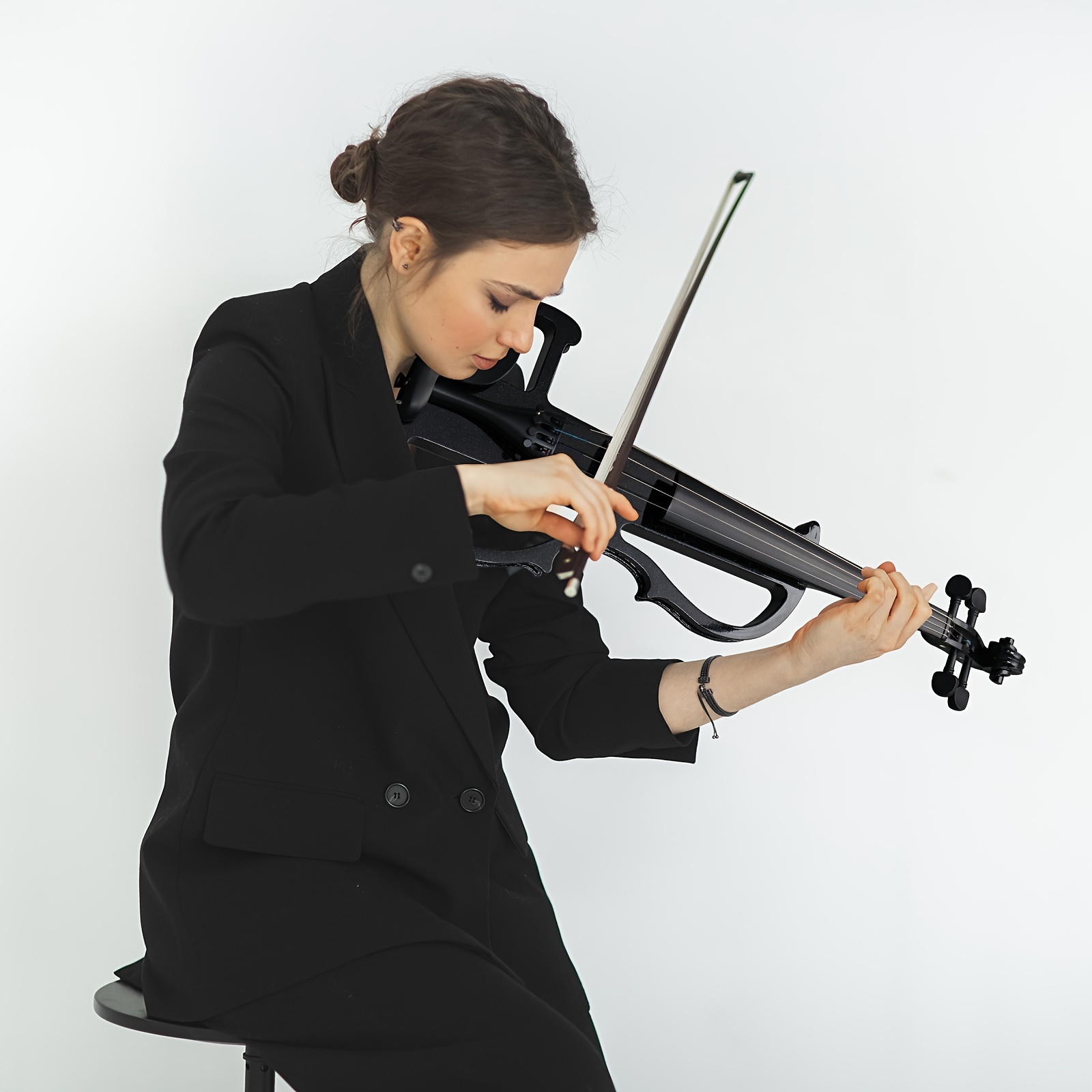 

Full Size 4/4 Bunnel Edge Electric Silent Violin With Case Bow Rosin Headphone Connecting Line Black