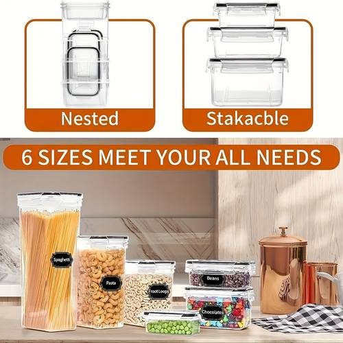 36 pack airtight food storage containers set leak proof bpa free dishwasher safe lids rectangle shape labels marker included kitchen pantry organization and storage of flour sugar cereal and more