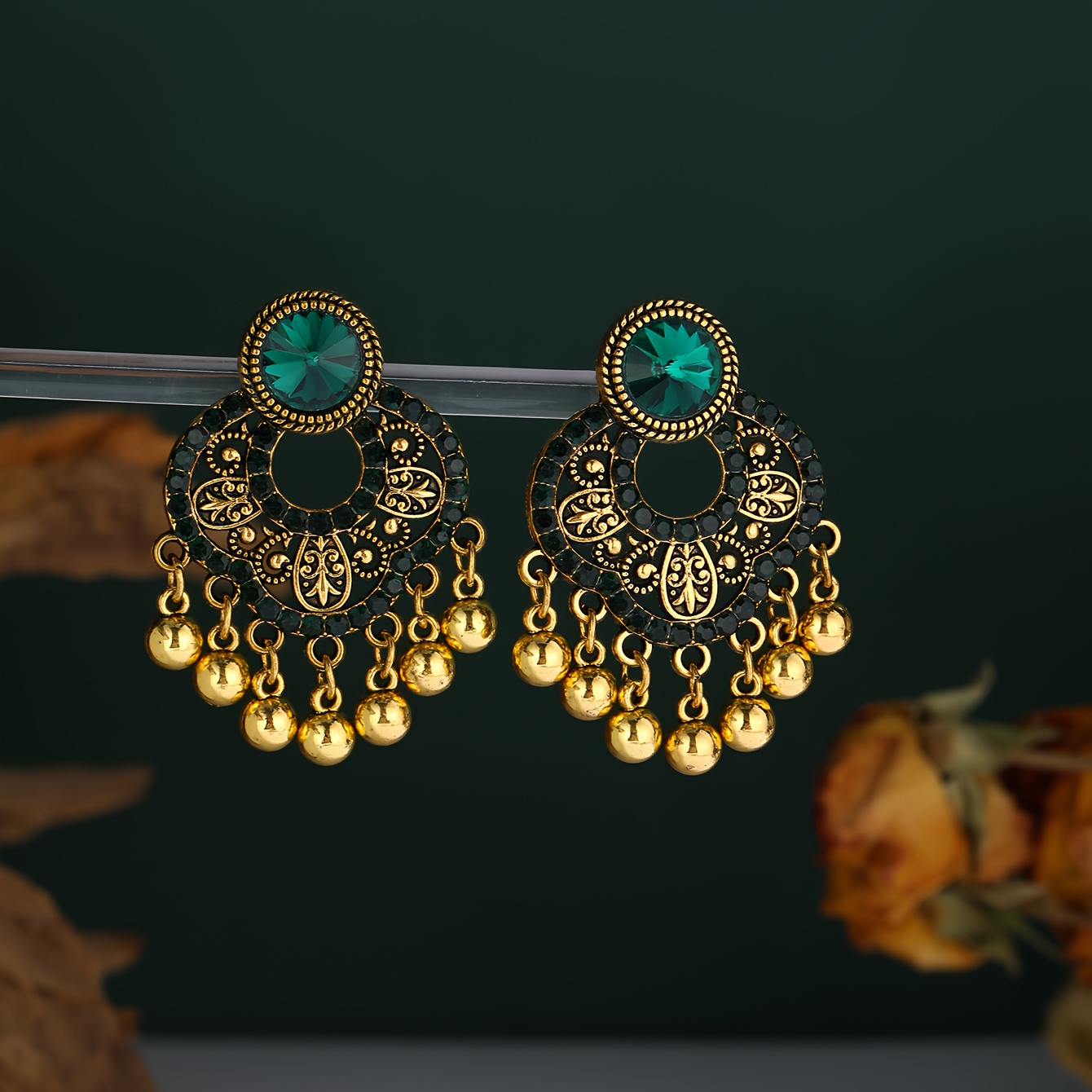 Antique Golden Enamel Bohemian Chandelier Earrings Tassels