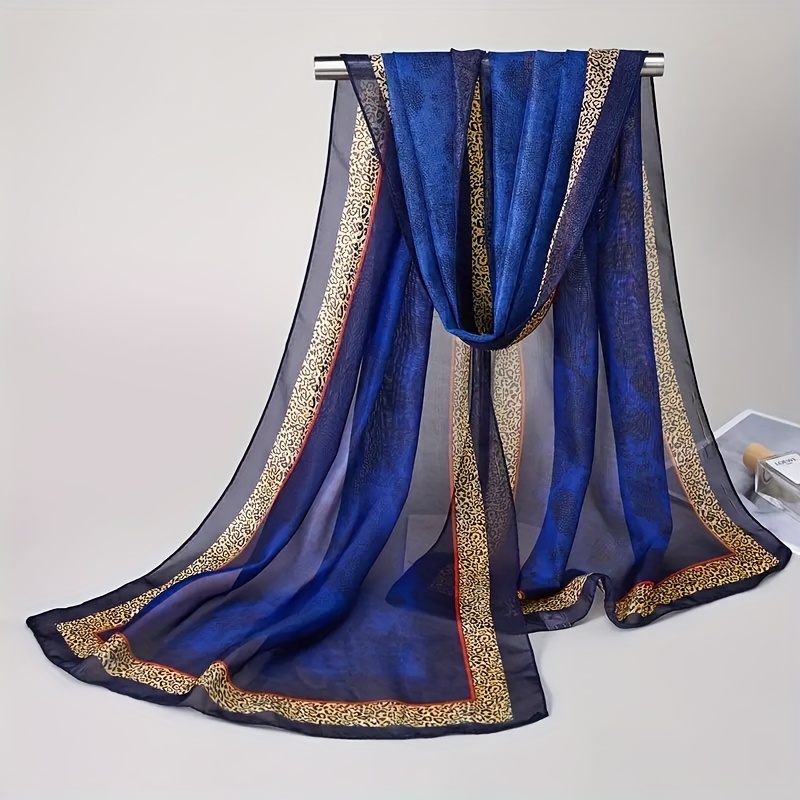 Image of Retro Color- Bohemian Style Rose Leopard Print Chiffon Scarf, Windproof And Breathable Headscarf, Suitable For Outdoor Travel Beach Towel