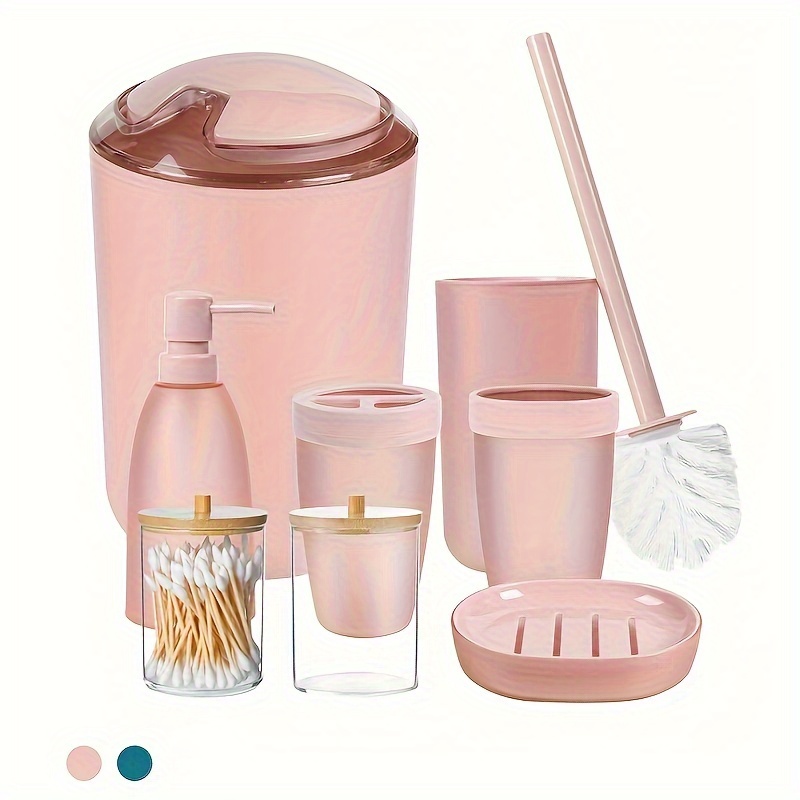 

8pcs Bathroom Accessories Set - With Trash Can, Toilet Brush, Toothbrush Holder, Lotion Soap Dispenser, Soap Dish, Toothbrush Cup, Holder