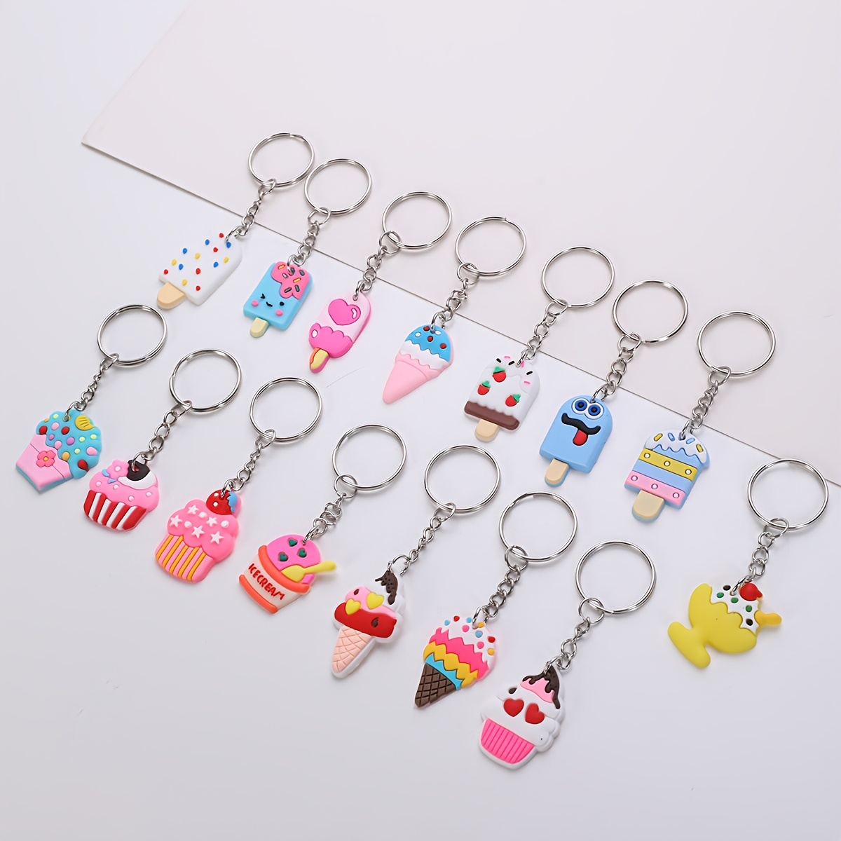 

15pcs Cartoon Ice Cream Keychain Set - Pvc Charms For Women's Wallets, Backpacks & Luggage - Cute Accessory & Ideal Party Favors