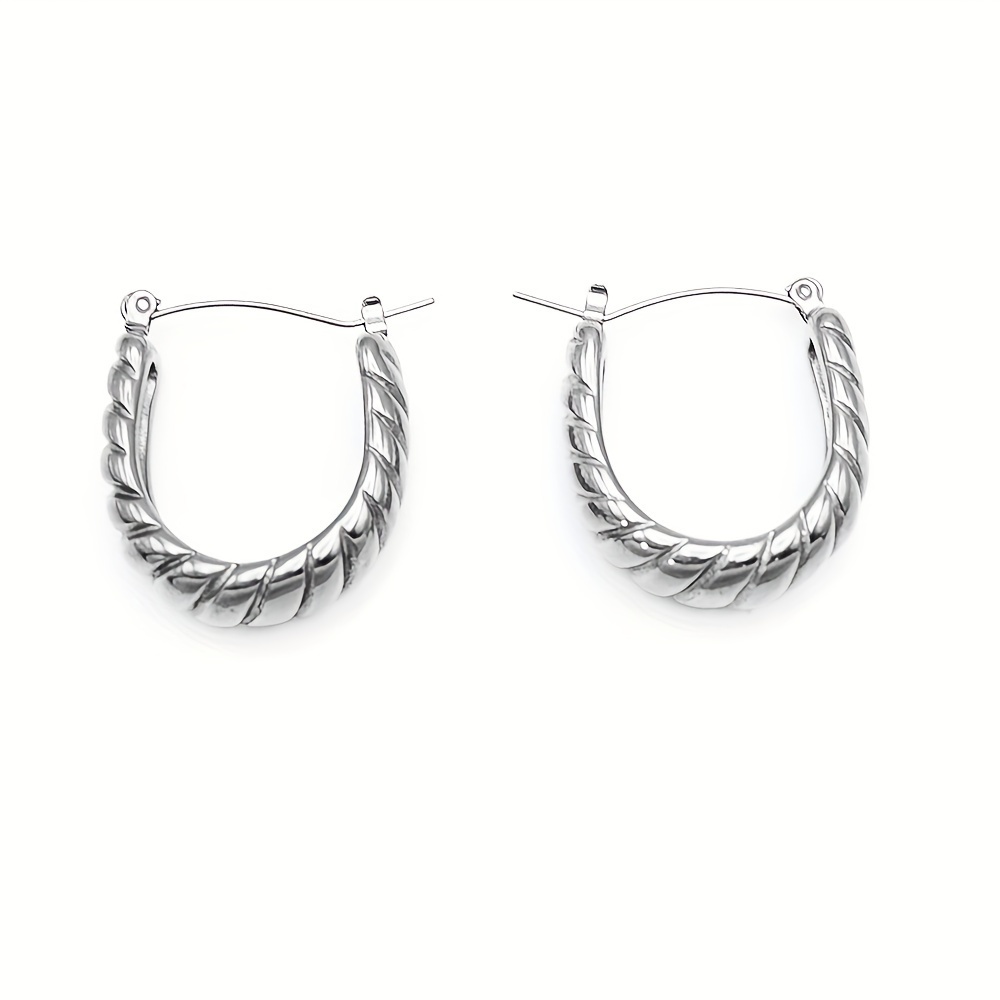 Women's Twisted Design Stainless Steel Hoop Earrings, Elegant