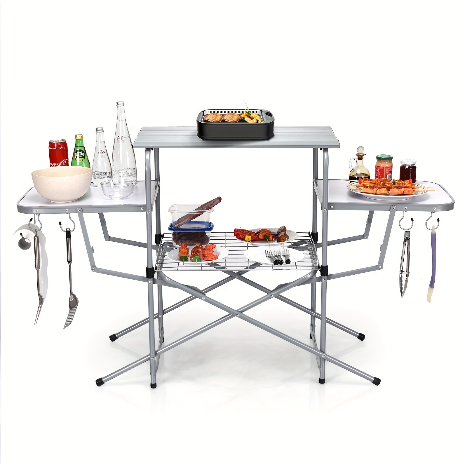 

Foldable Camping Table Outdoor Kitchen Portable Grilling Stand Folding Bbq Table